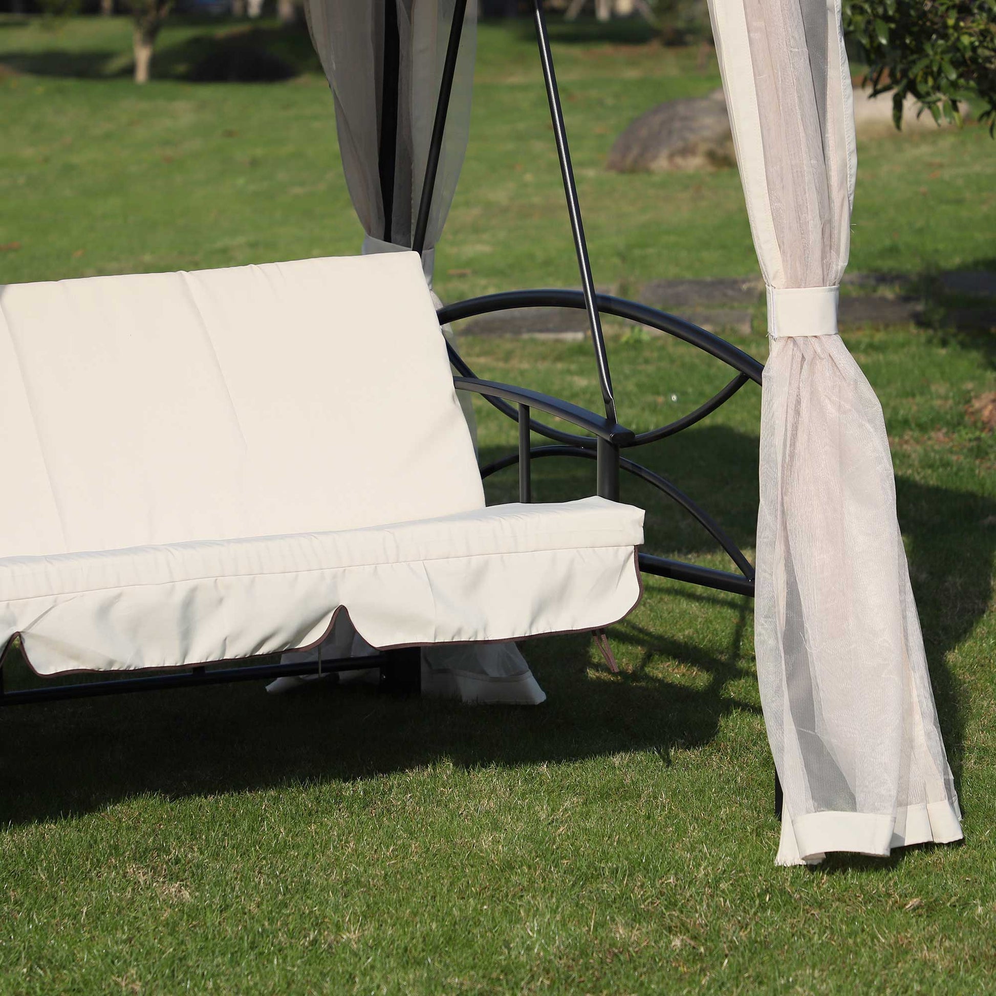Hollywood Swing Garden Swing Swing with Side Walls 3 Seater Beige 256 x 172 x 248 cm