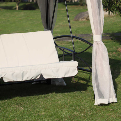 Hollywood Swing Garden Swing Swing with Side Walls 3 Seater Beige 256 x 172 x 248 cm