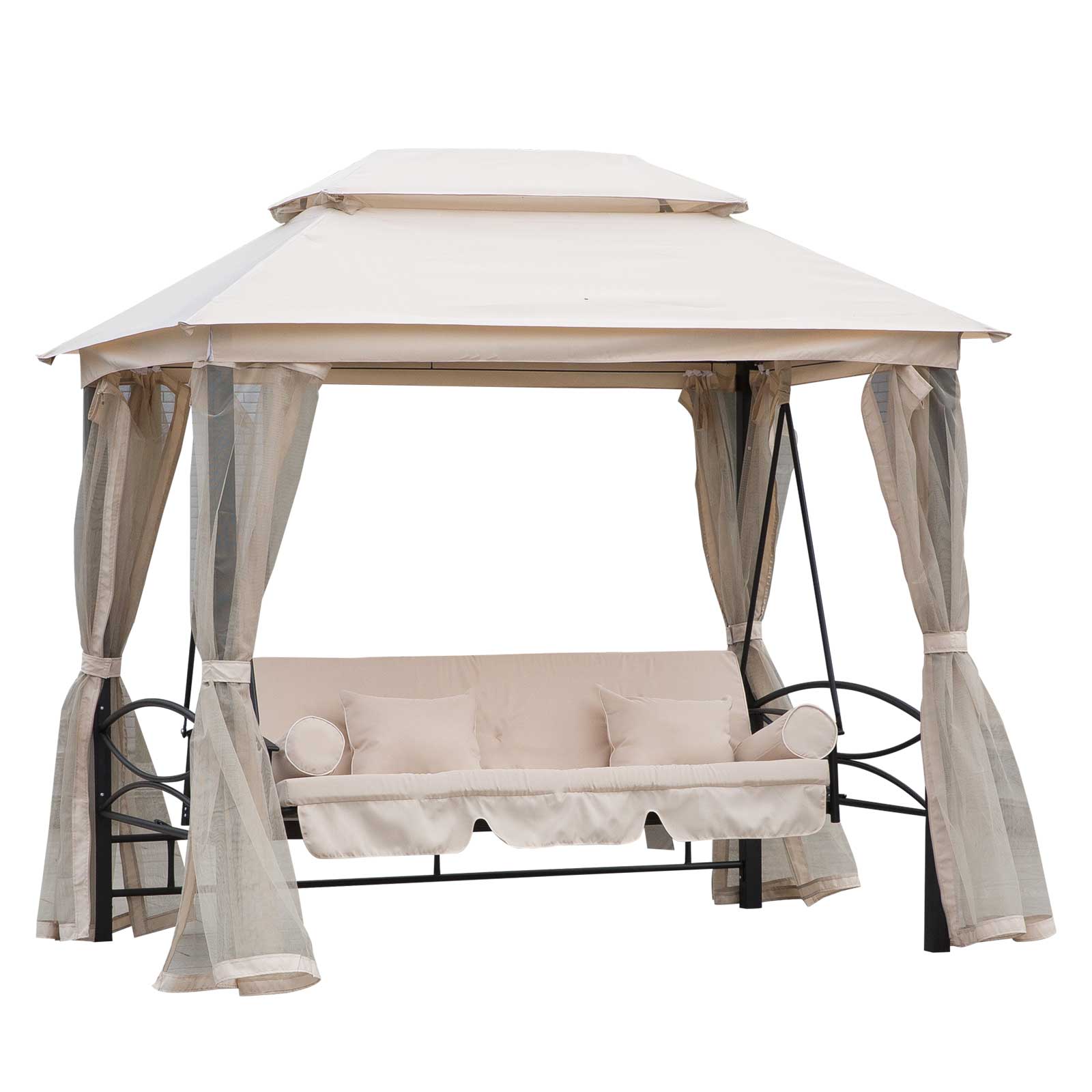 Hollywood Swing Garden Swing Swing with Side Walls 3 Seater Beige 256 x 172 x 248 cm