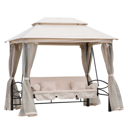 Hollywood Swing Garden Swing Swing with Side Walls 3 Seater Beige 256 x 172 x 248 cm