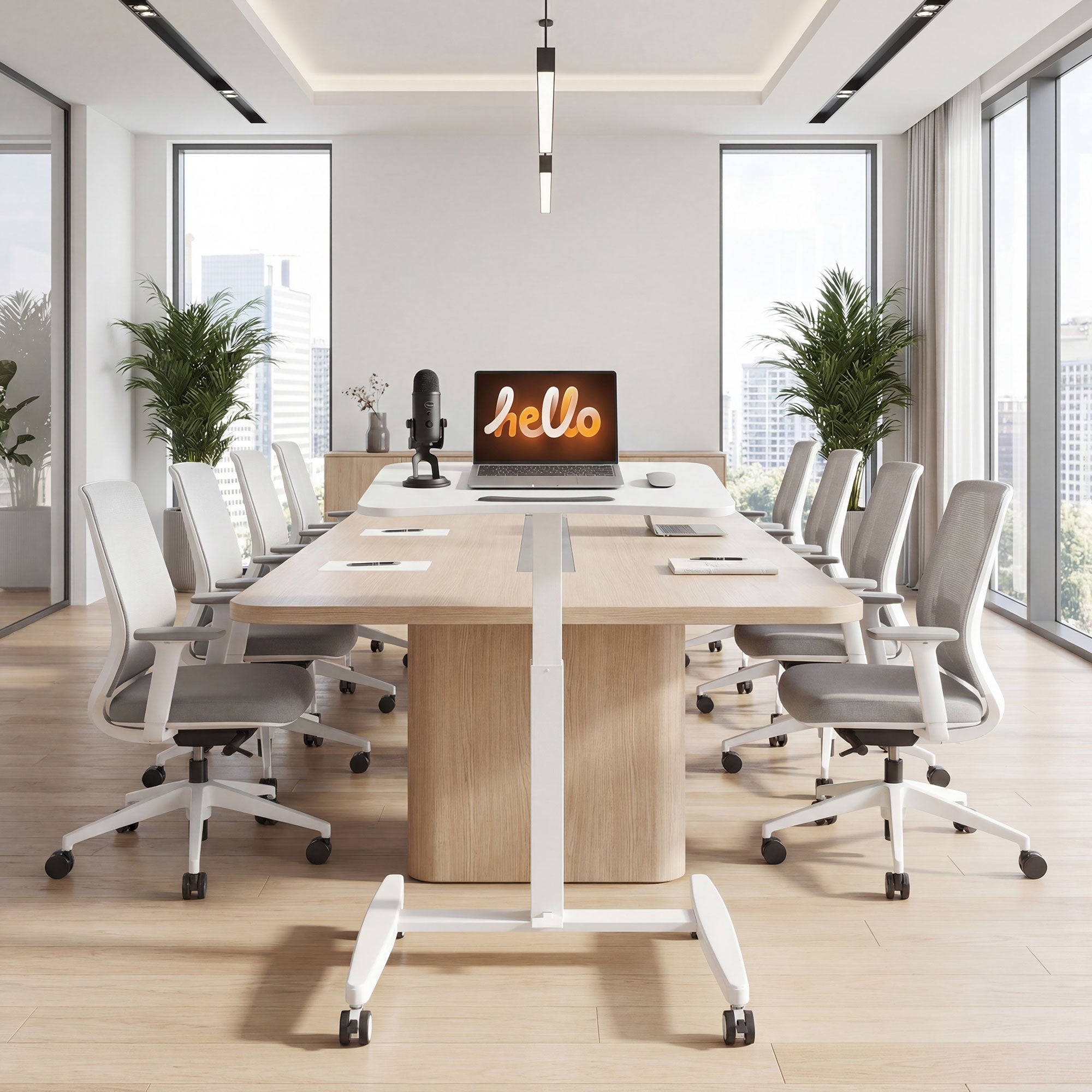 Height-Adjustable Standing Desk 75–114 cm (29.5–44.9 in) — Mobile Laptop Table with Tilting Top, Safety Stop, Steel Frame, Pneumatic Drafting Table for Small Spaces, White