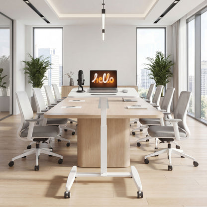 Height-Adjustable Standing Desk 75–114 cm (29.5–44.9 in) — Mobile Laptop Table with Tilting Top, Safety Stop, Steel Frame, Pneumatic Drafting Table for Small Spaces, White