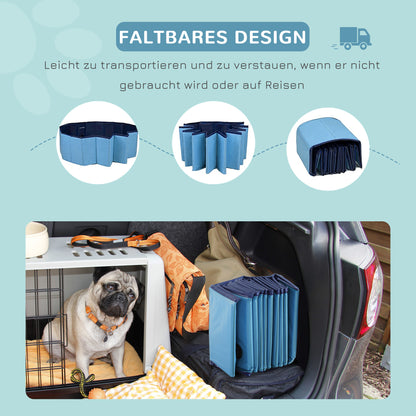 Foldable Dog Bath Tub Dog Pool Splash Pool Swimming Pool Water Basin for Dogs and Cats Plastic+Wood Blue Ø100 x H30 cm