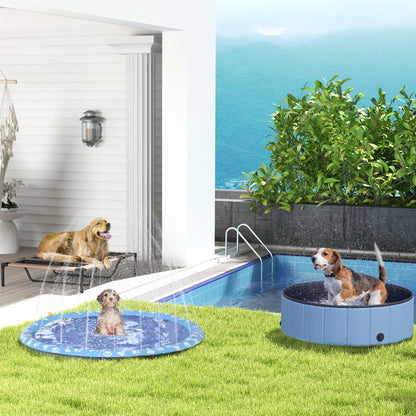 Foldable Dog Bath Tub Dog Pool Splash Pool Swimming Pool Water Basin for Dogs and Cats Plastic+Wood Blue Ø100 x H30 cm