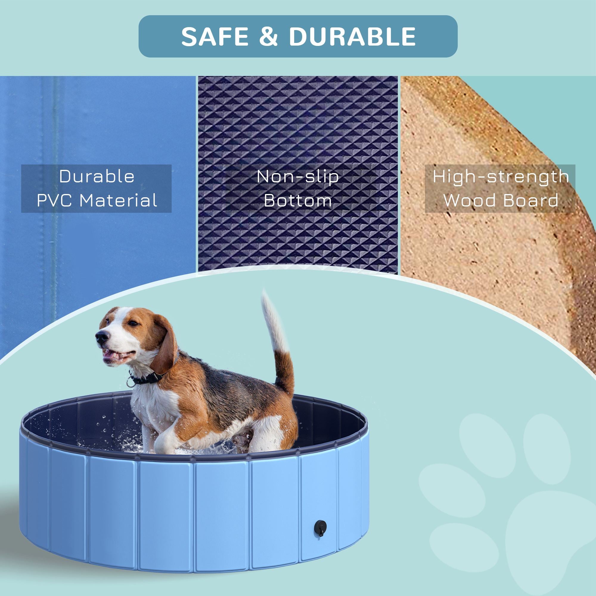 Foldable Dog Bath Tub Dog Pool Splash Pool Swimming Pool Water Basin for Dogs and Cats Plastic+Wood Blue Ø100 x H30 cm