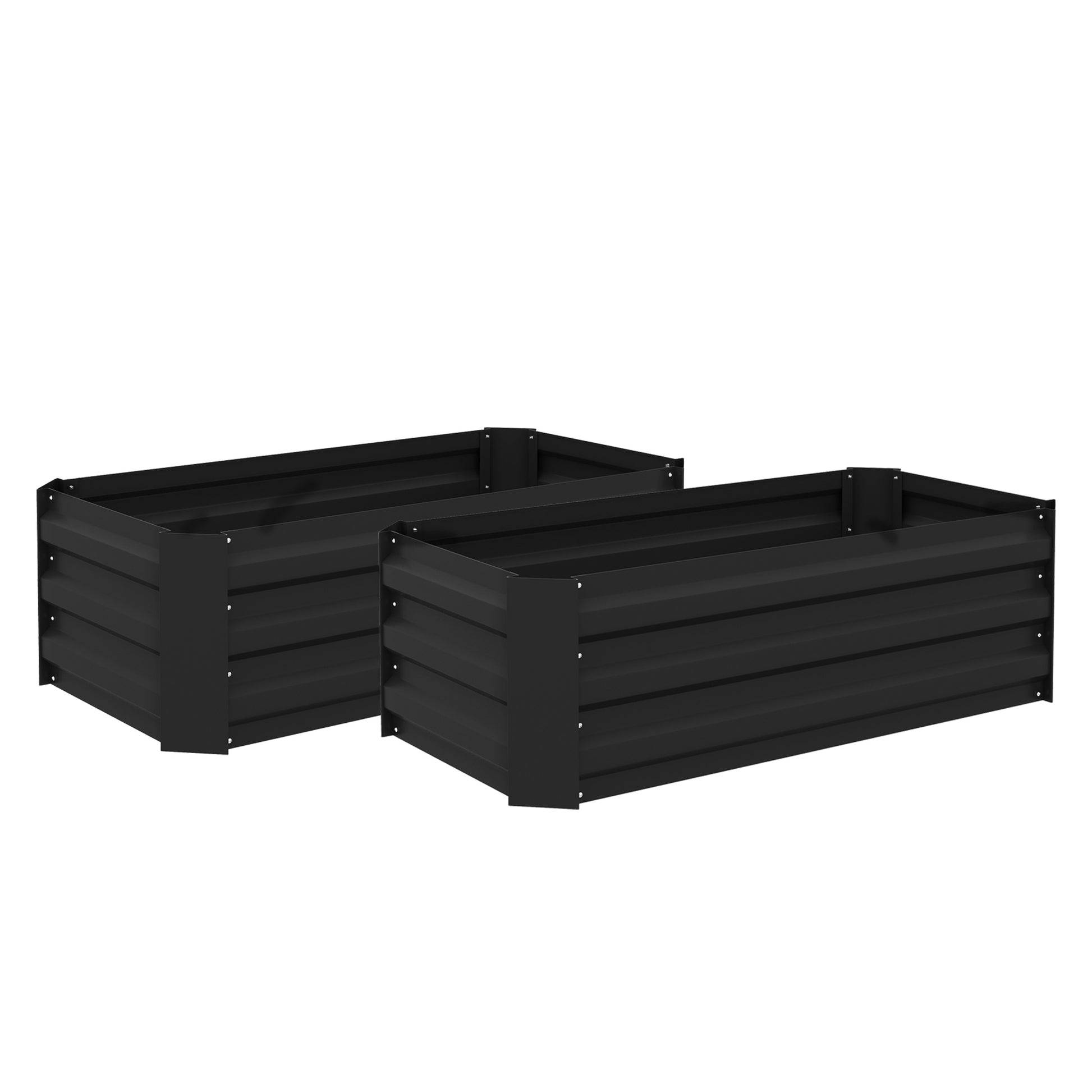 Set of 2 Raised Garden Planters 100L x 50W x 30H cm - Corrugated Steel Black