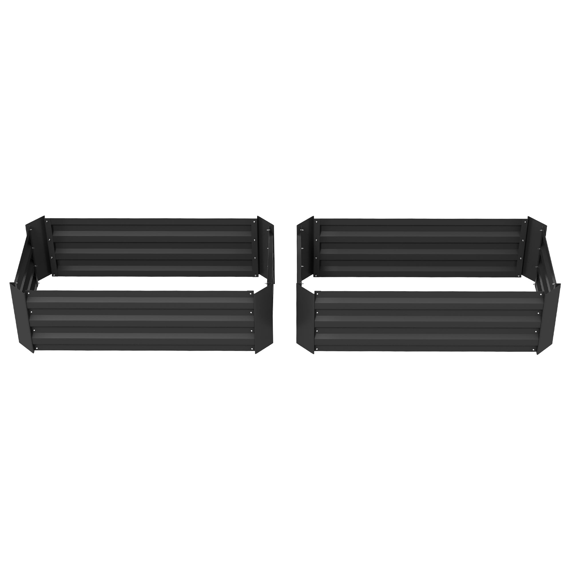 Set of 2 Raised Garden Planters 100L x 50W x 30H cm - Corrugated Steel Black