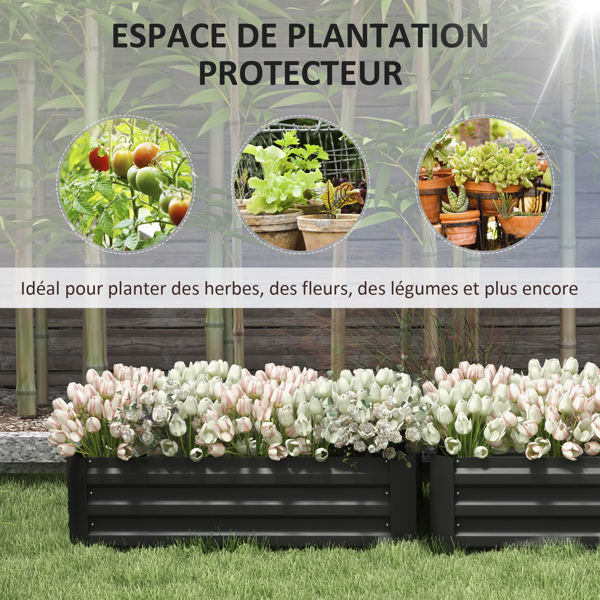 Set of 2 Raised Garden Planters 100L x 50W x 30H cm - Corrugated Steel Black