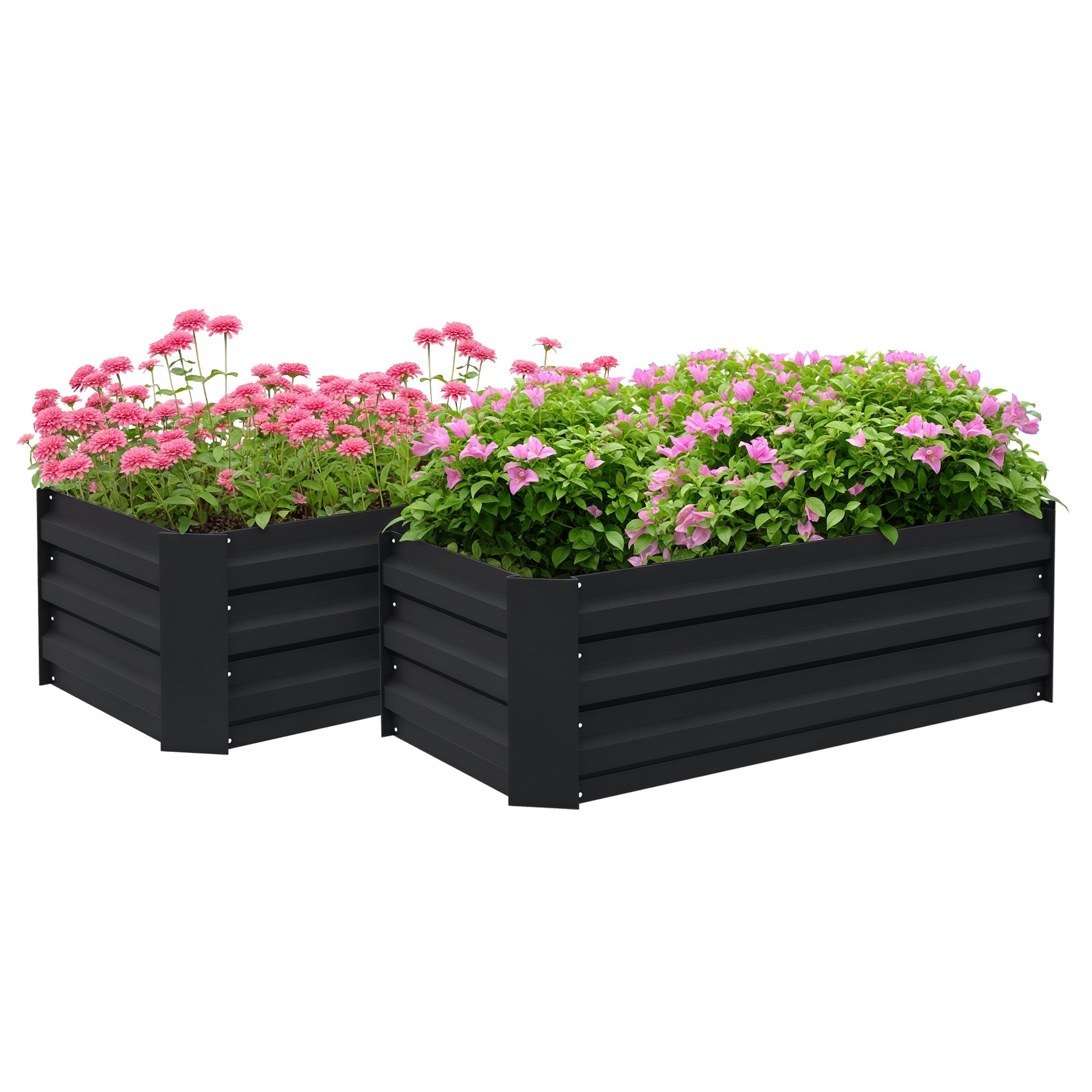 Set of 2 Raised Garden Planters 100L x 50W x 30H cm - Corrugated Steel Black