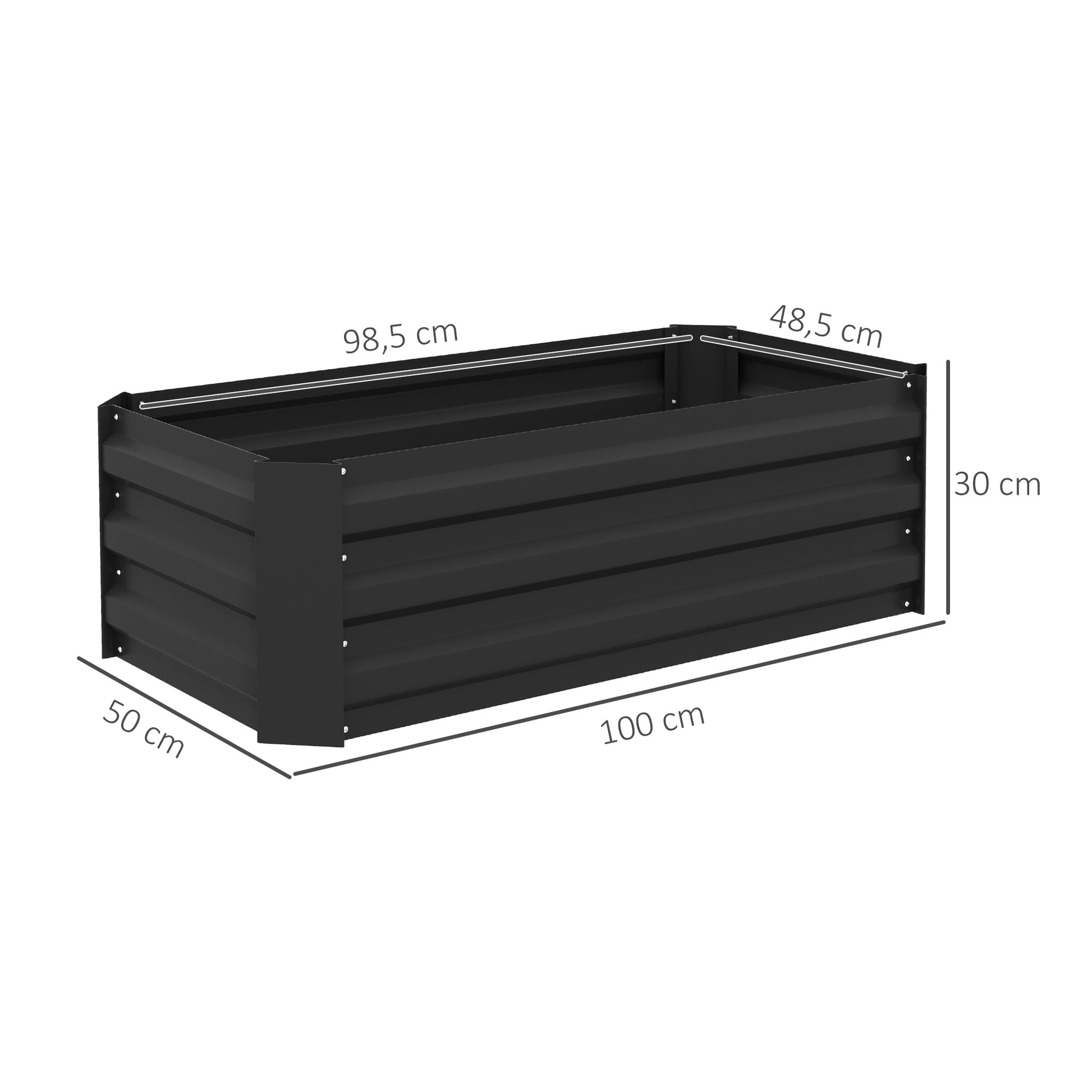 Set of 2 Raised Garden Planters 100L x 50W x 30H cm - Corrugated Steel Black