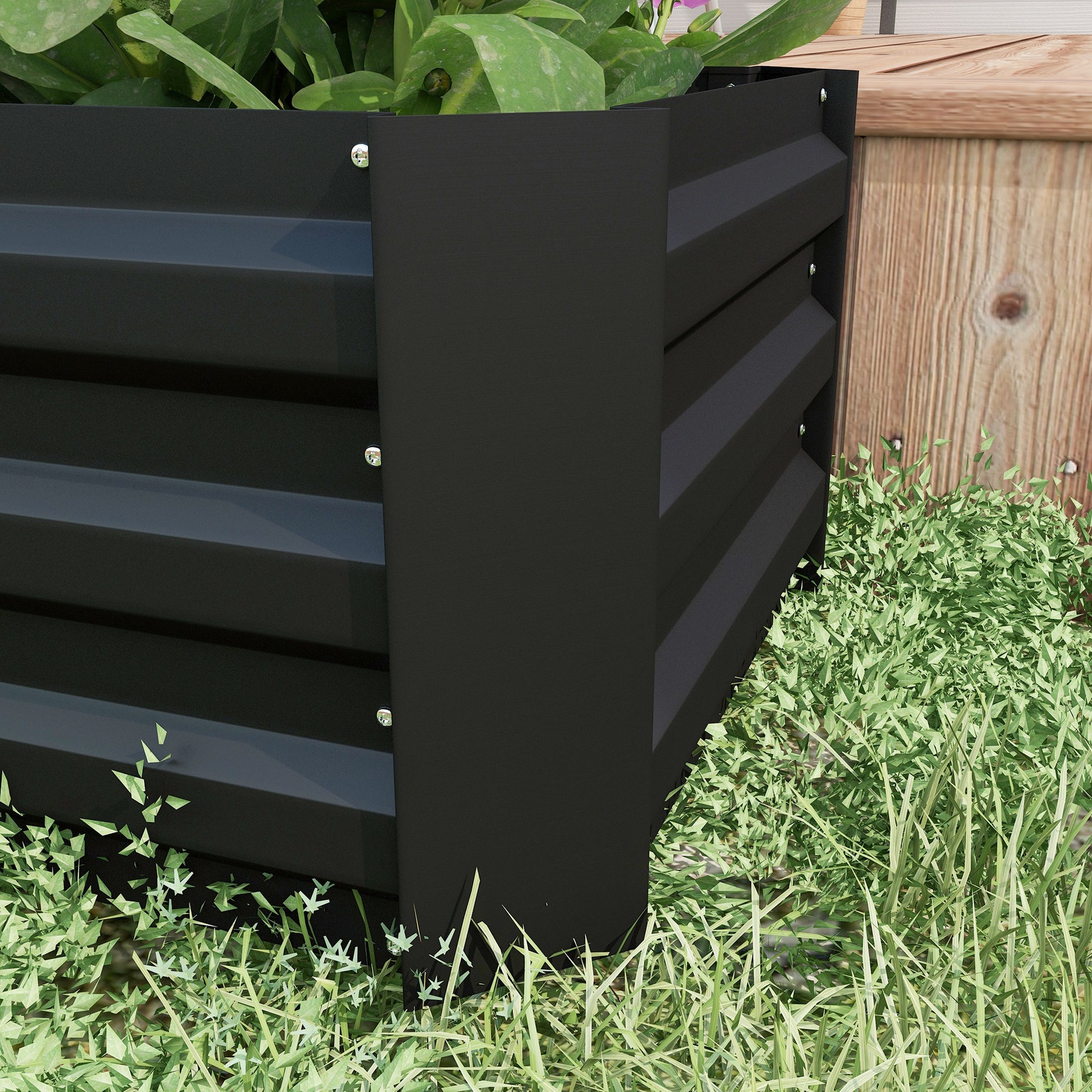 Set of 2 Raised Garden Planters 100L x 50W x 30H cm - Corrugated Steel Black