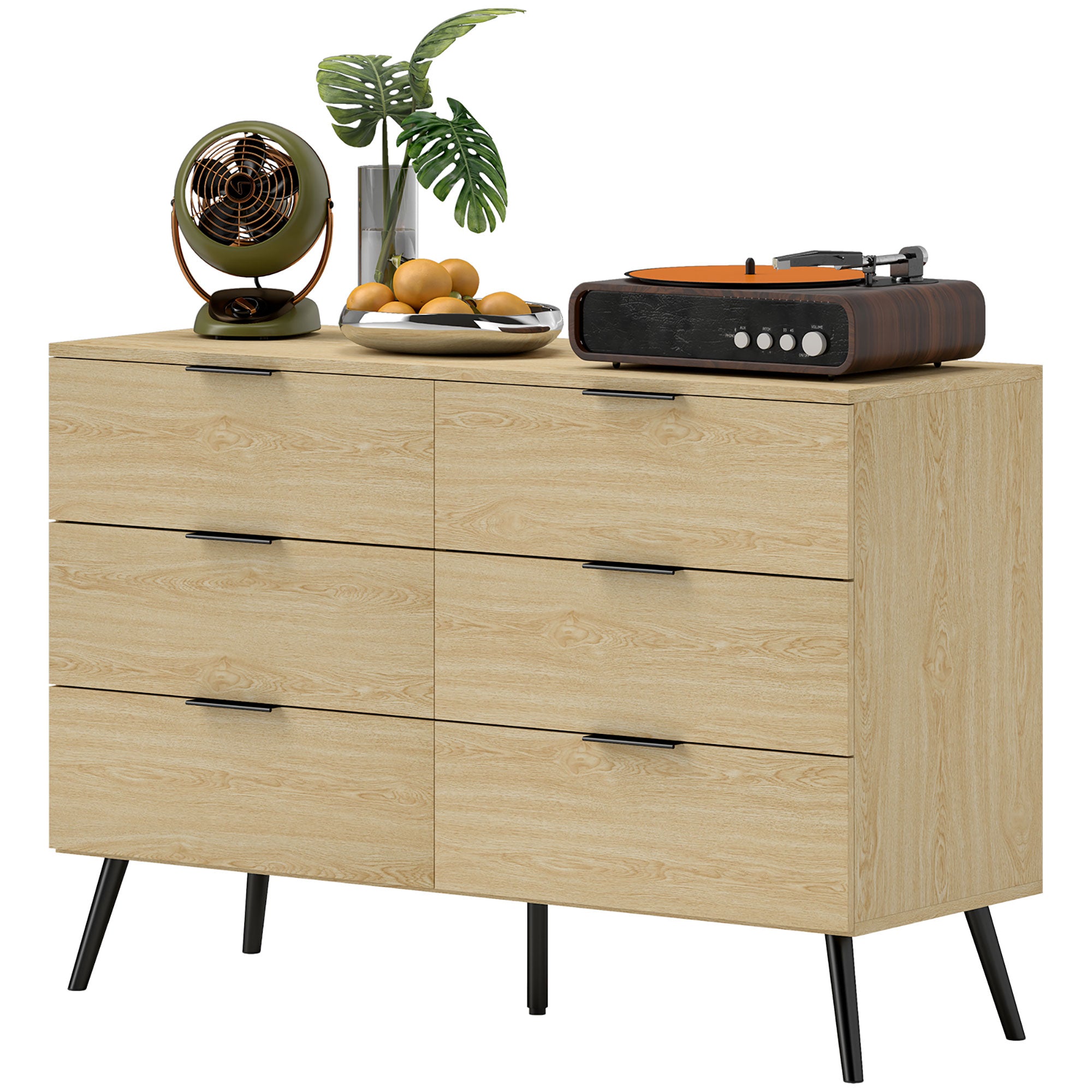 6 Drawer Dresser Bedroom Dresser Modern Design with Anti-Tip 110W x 40D x 75H cm Wood Look