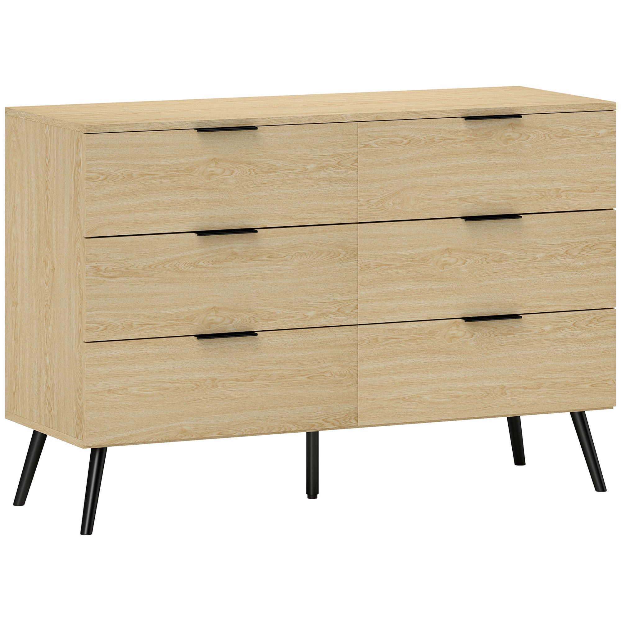 6 Drawer Dresser Bedroom Dresser Modern Design with Anti-Tip 110W x 40D x 75H cm Wood Look