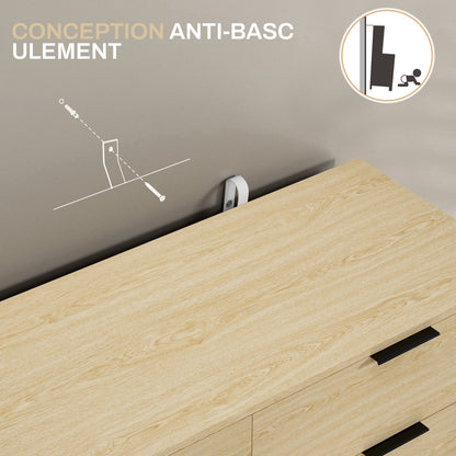 6 Drawer Dresser Bedroom Dresser Modern Design with Anti-Tip 110W x 40D x 75H cm Wood Look