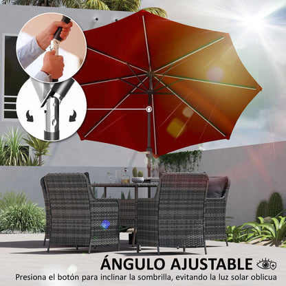 Patio Umbrella with Solar LED Lights Ø292x252 cm Garden Umbrella with Adjustable Tilt up to 45° Waterproof and Crank Parasol for Patio Pool without Base Wine Red