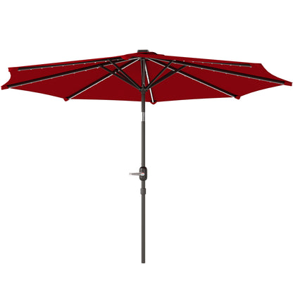 Patio Umbrella with Solar LED Lights Ø292x252 cm Garden Umbrella with Adjustable Tilt up to 45° Waterproof and Crank Parasol for Patio Pool without Base Wine Red