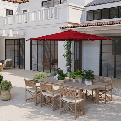 Patio Umbrella with Solar LED Lights Ø292x252 cm Garden Umbrella with Adjustable Tilt up to 45° Waterproof and Crank Parasol for Patio Pool without Base Wine Red