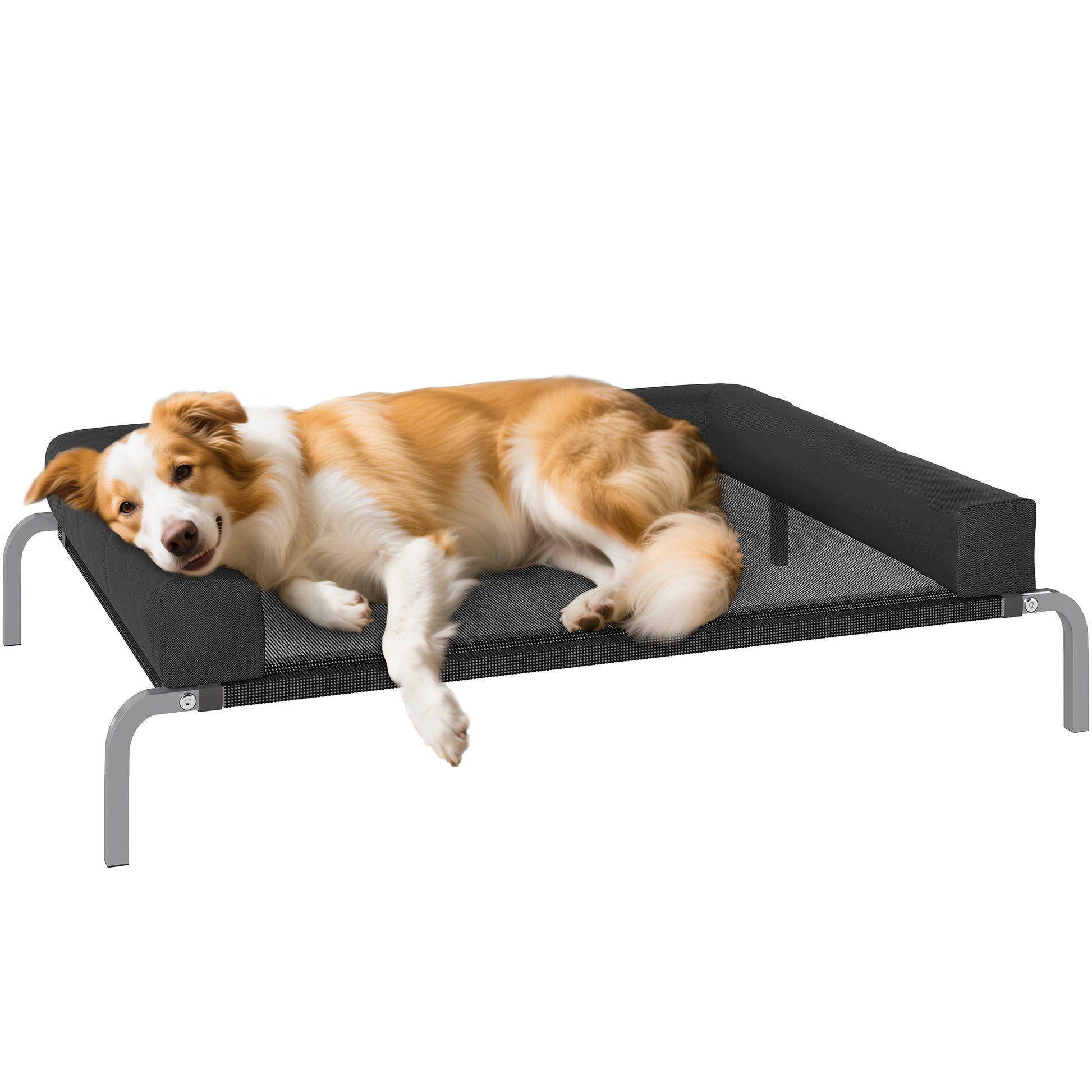 Cooling Raised Dog Bed, Portable Indoor Outdoor Dog Cot with U-Shaped Pillow, Breathable Mesh, Bite-Resistant, 110 x 75 x 30 cm, Black