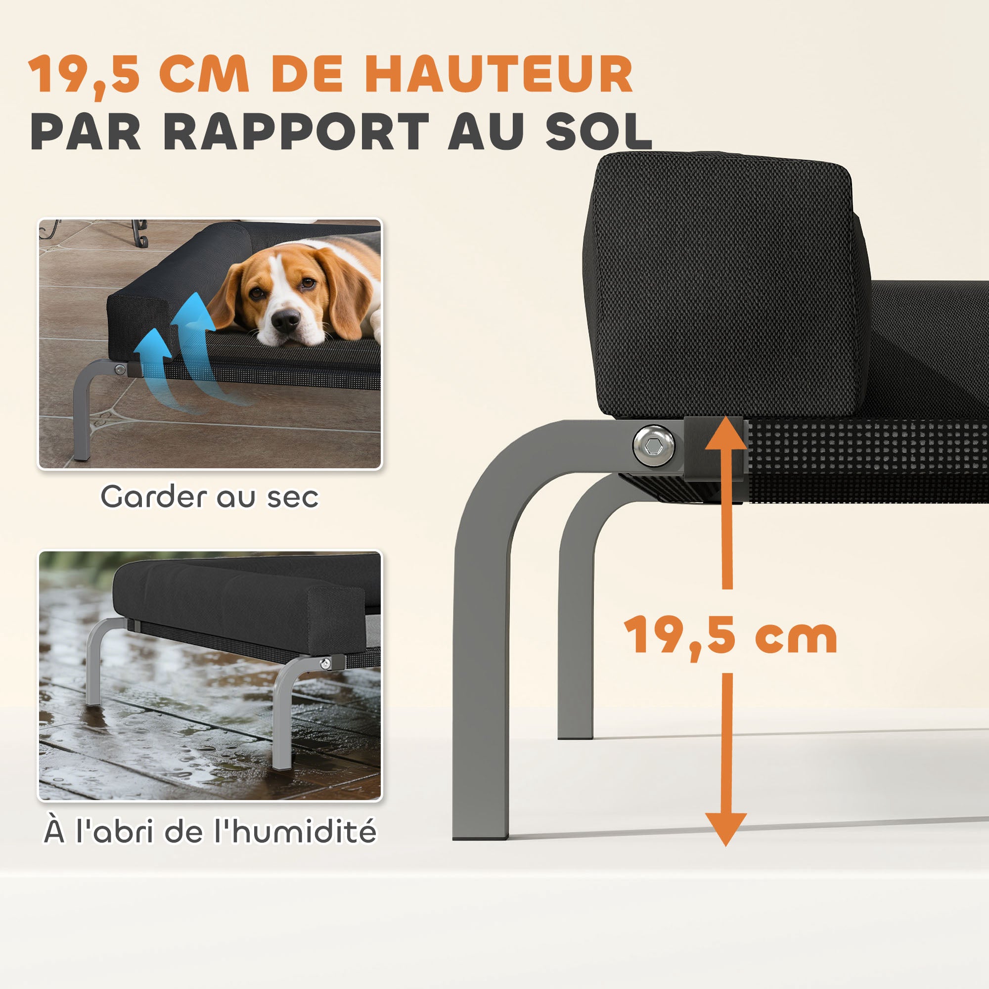 Cooling Raised Dog Bed, Portable Indoor Outdoor Dog Cot with U-Shaped Pillow, Breathable Mesh, Bite-Resistant, 110 x 75 x 30 cm, Black