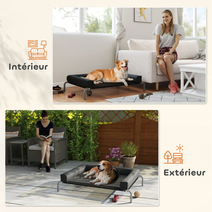 Cooling Raised Dog Bed, Portable Indoor Outdoor Dog Cot with U-Shaped Pillow, Breathable Mesh, Bite-Resistant, 110 x 75 x 30 cm, Black