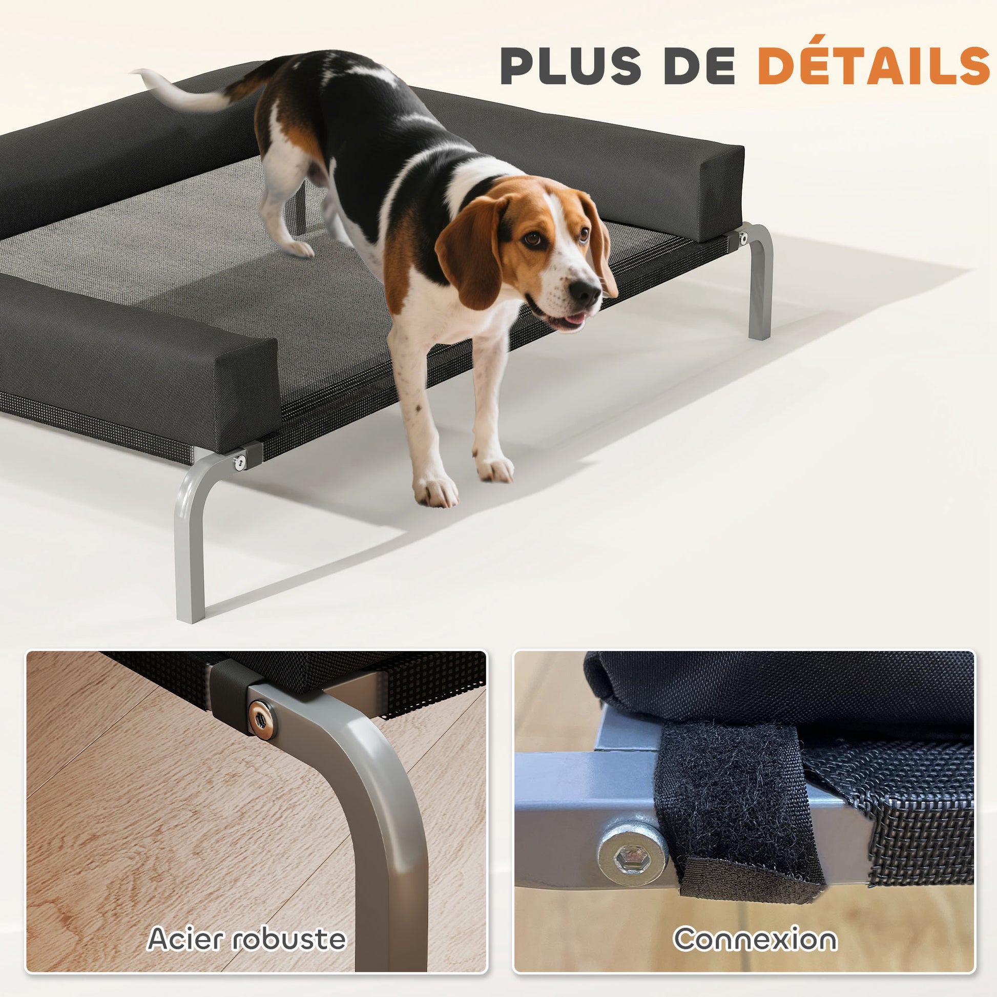 Cooling Raised Dog Bed, Portable Indoor Outdoor Dog Cot with U-Shaped Pillow, Breathable Mesh, Bite-Resistant, 110 x 75 x 30 cm, Black