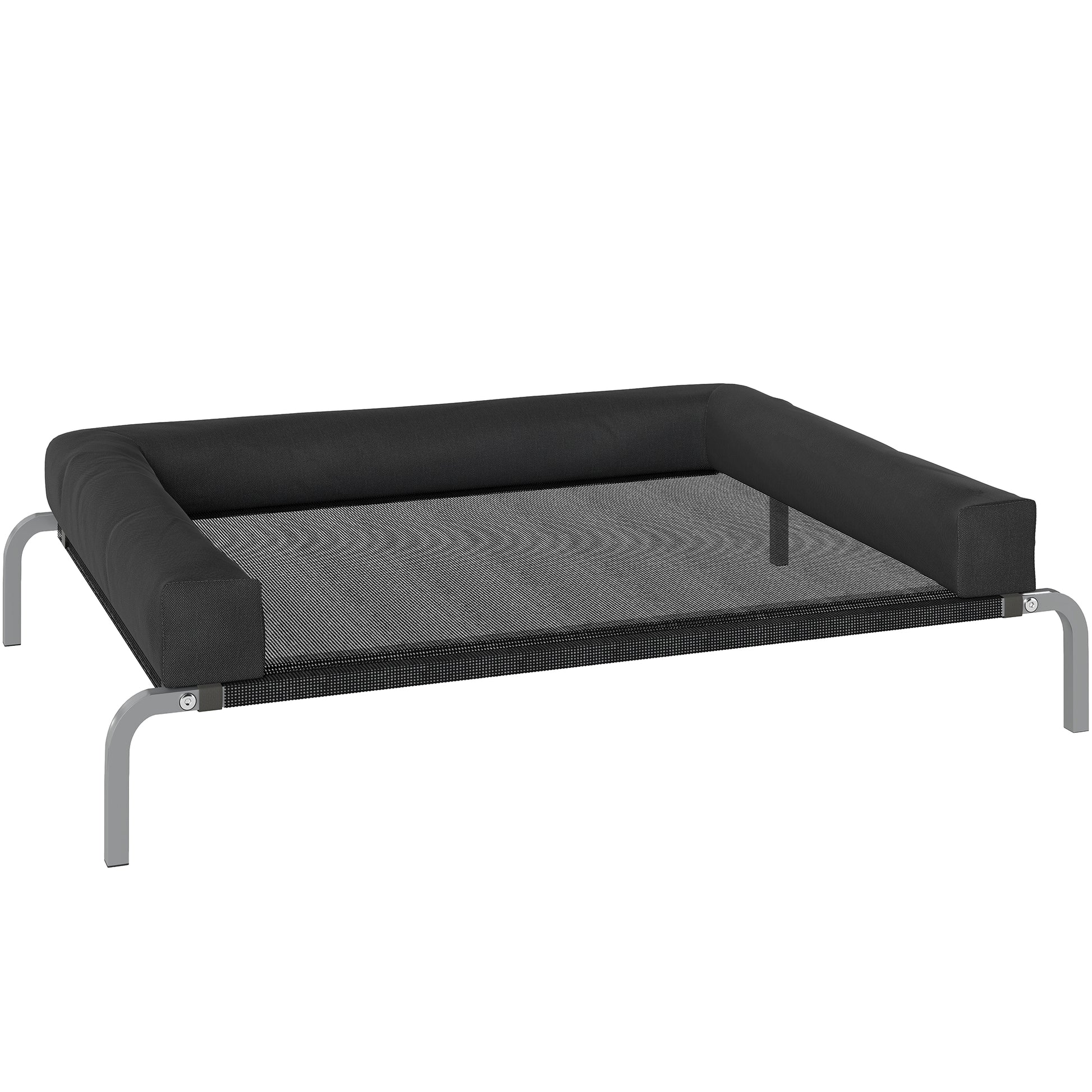 Cooling Raised Dog Bed, Portable Indoor Outdoor Dog Cot with U-Shaped Pillow, Breathable Mesh, Bite-Resistant, 110 x 75 x 30 cm, Black