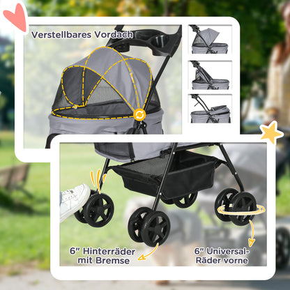 Pet Stroller Pet Stroller with Folding Function for Small Dogs and Cats Pet Cart Cat Stroller Oxford Gray 67 x 45 x 96 cm