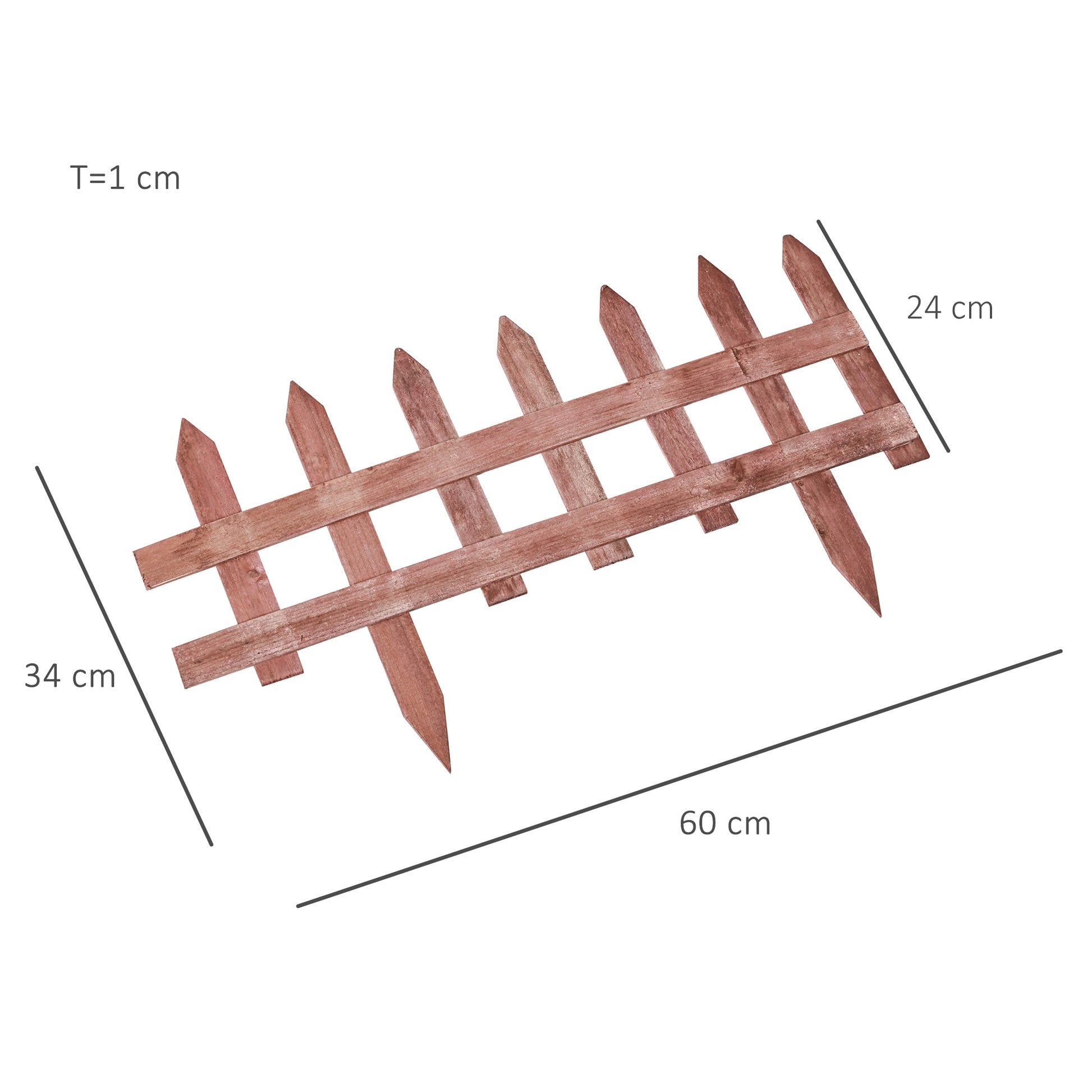 12-Piece Pine Wood Fence, Fence for Flower Beds, Garden and Vegetable Garden, Height 34cm, Light Brown