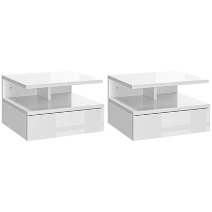 Set of 2 Floating Bedside Tables Hanging Bedside Tables with 1 Drawer and Open Shelf for Bedroom 35x32x22.5 cm Bright White