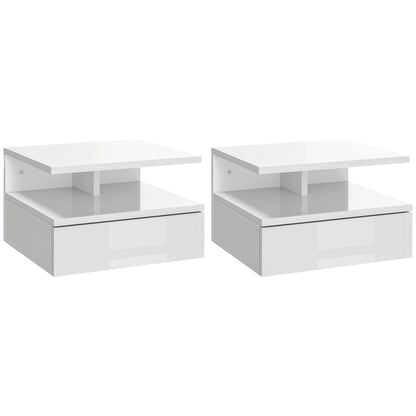 Set of 2 Floating Bedside Tables Hanging Bedside Tables with 1 Drawer and Open Shelf for Bedroom 35x32x22.5 cm Bright White