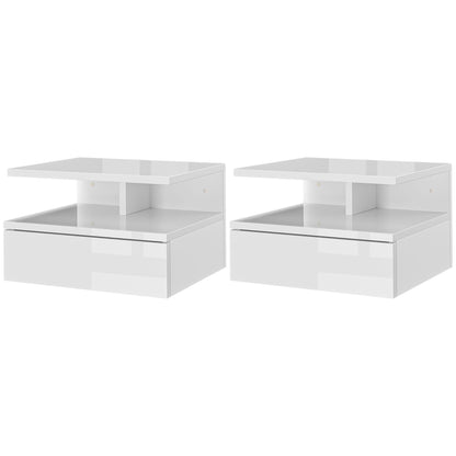 Set of 2 Floating Bedside Tables Hanging Bedside Tables with 1 Drawer and Open Shelf for Bedroom 35x32x22.5 cm Bright White