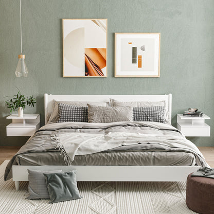 Set of 2 Floating Bedside Tables Hanging Bedside Tables with 1 Drawer and Open Shelf for Bedroom 35x32x22.5 cm Bright White