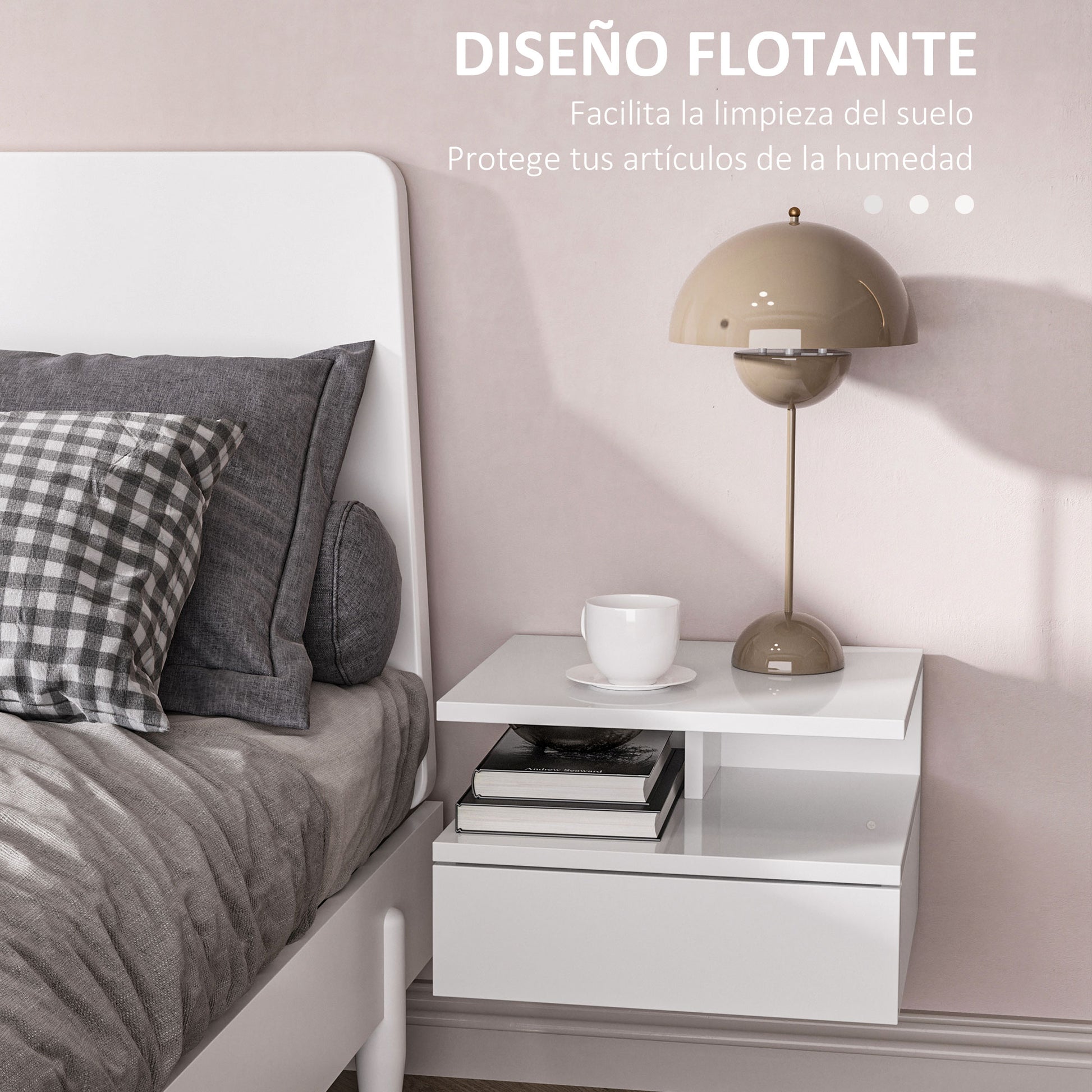 Set of 2 Floating Bedside Tables Hanging Bedside Tables with 1 Drawer and Open Shelf for Bedroom 35x32x22.5 cm Bright White