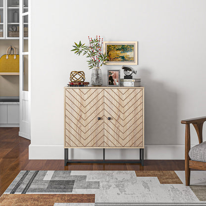Kitchen Sideboard Buffet Cabinet with 2 Doors and Shelves Storage Cabinet for Dining Room Living Room Bedroom Modern Style 80x29.5x80 cm Natural Wood and Black