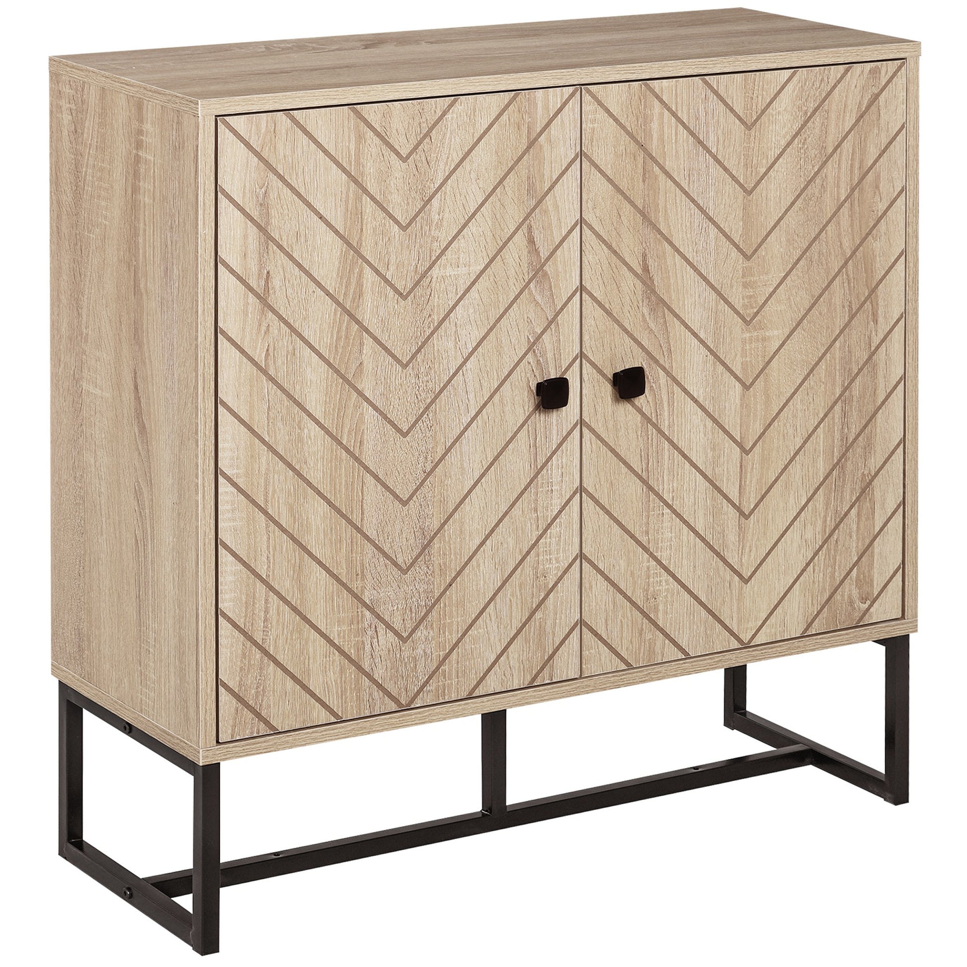 Kitchen Sideboard Buffet Cabinet with 2 Doors and Shelves Storage Cabinet for Dining Room Living Room Bedroom Modern Style 80x29.5x80 cm Natural Wood and Black