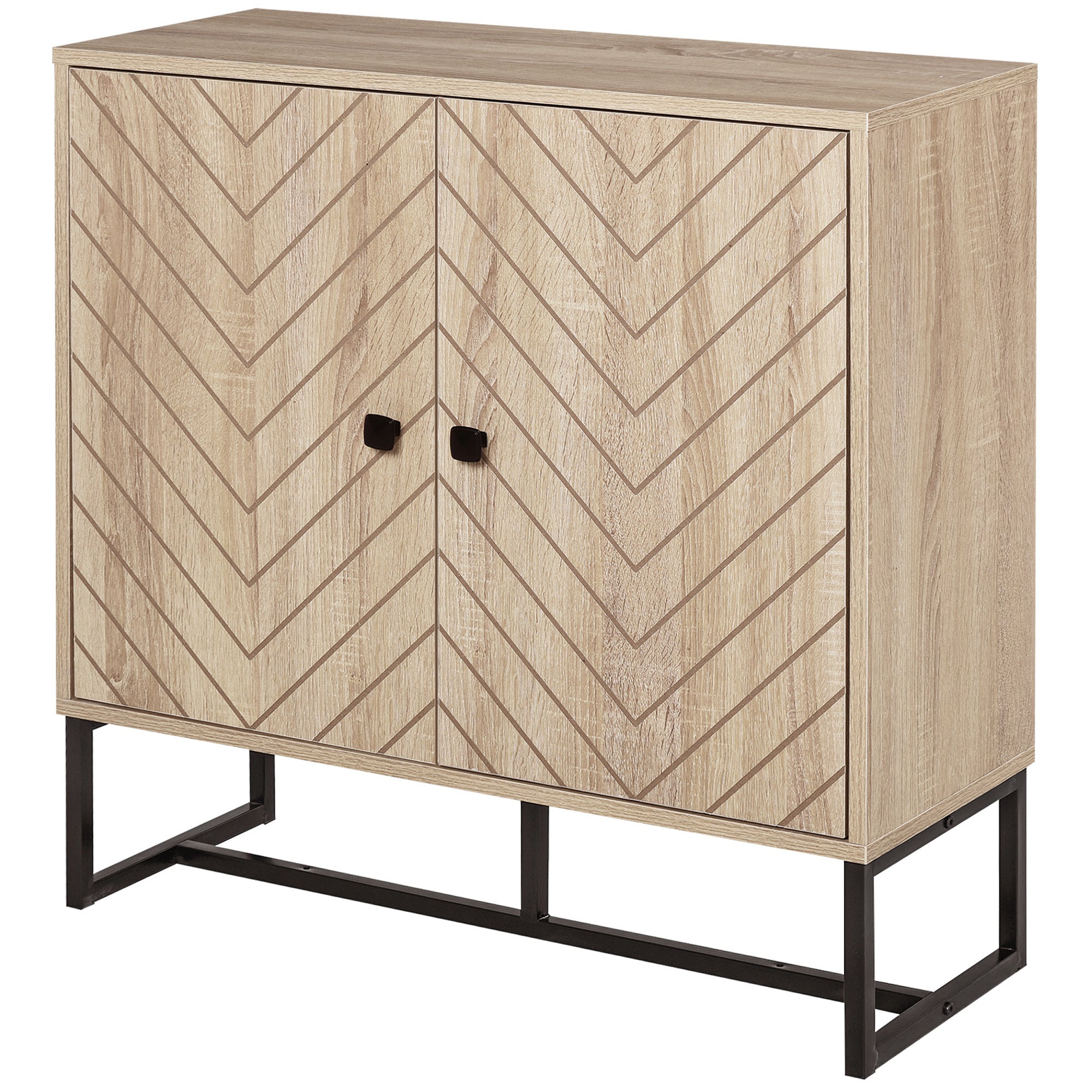 Kitchen Sideboard Buffet Cabinet with 2 Doors and Shelves Storage Cabinet for Dining Room Living Room Bedroom Modern Style 80x29.5x80 cm Natural Wood and Black
