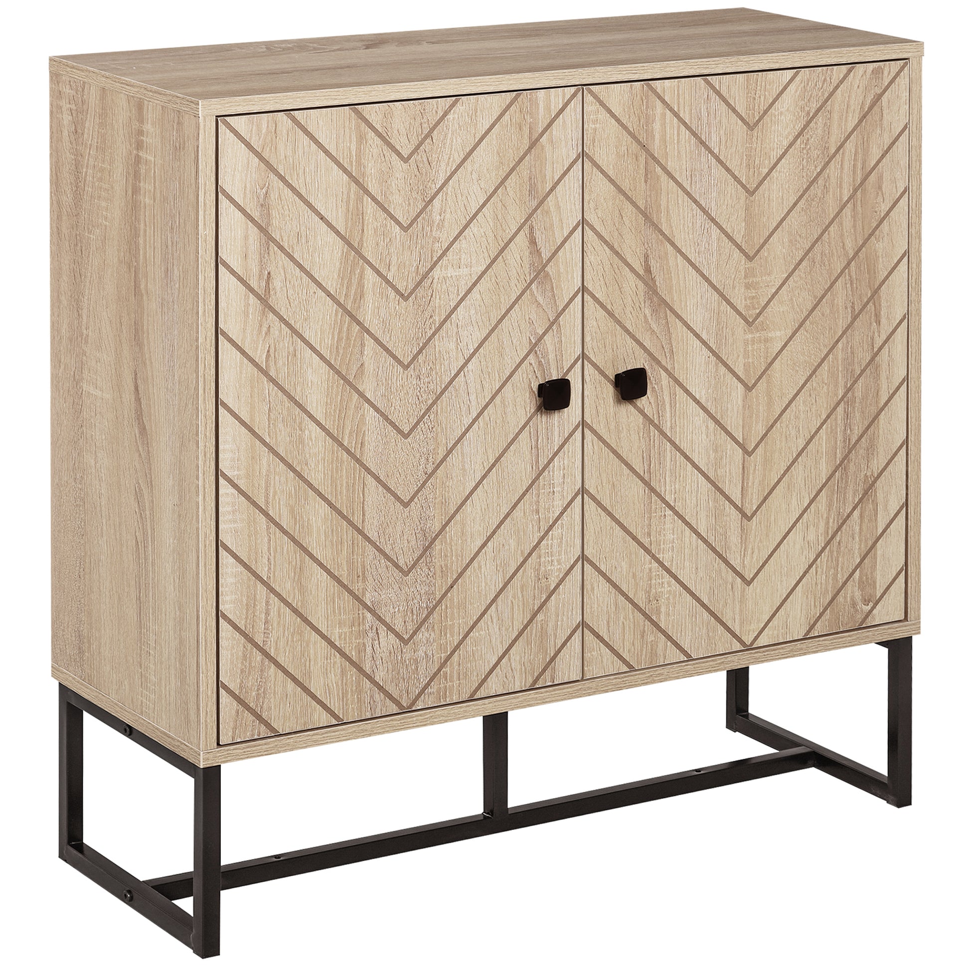 Kitchen Sideboard Buffet Cabinet with 2 Doors and Shelves Storage Cabinet for Dining Room Living Room Bedroom Modern Style 80x29.5x80 cm Natural Wood and Black