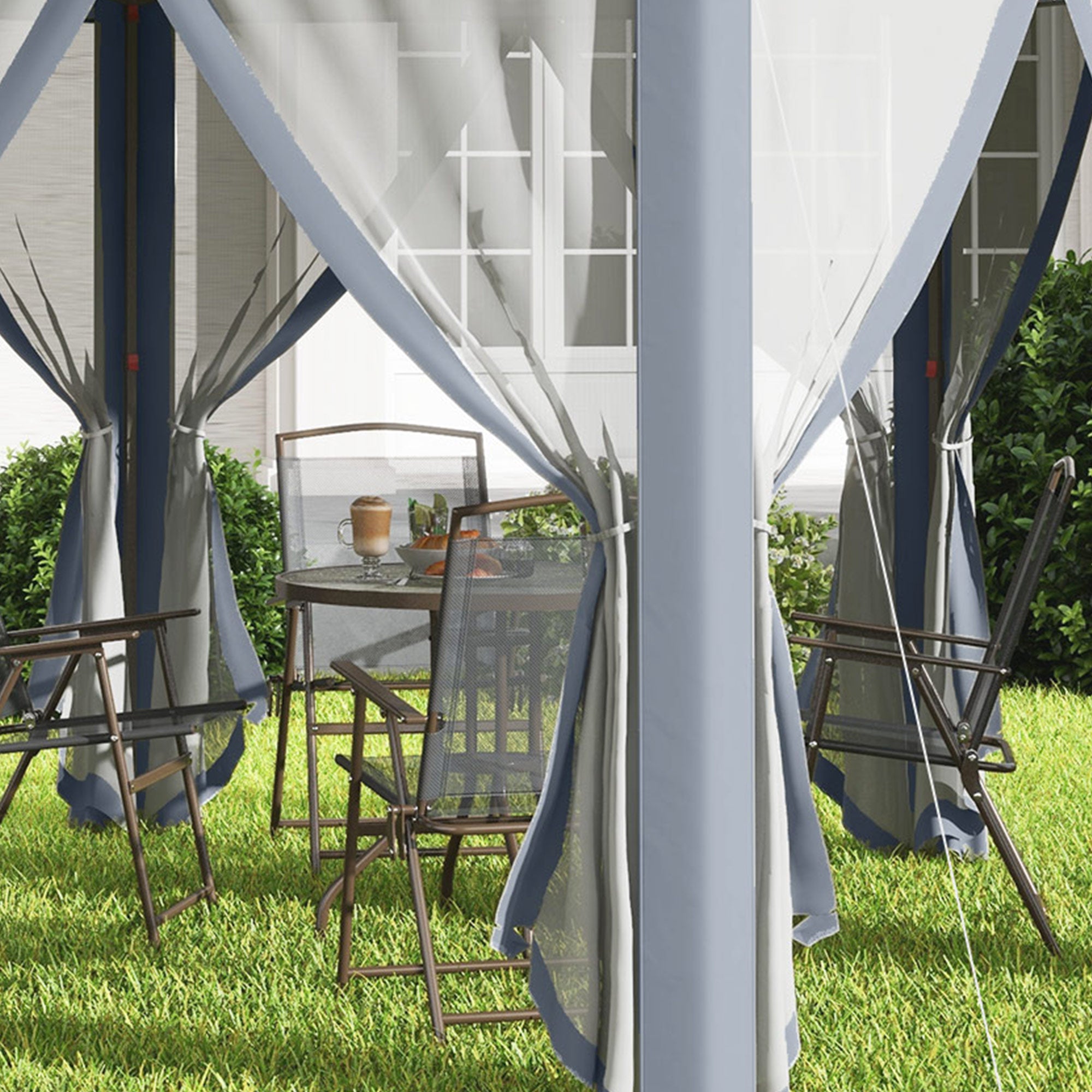 Garden Pavilion Pop-Up Tent 4 x 4 m Party Tent with Carrying Bag 6 Side Panels Double Roof Hexagonal Gray