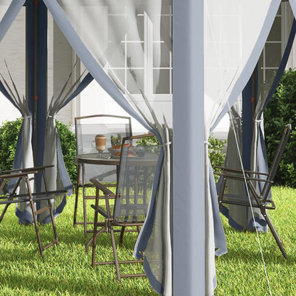 Garden Pavilion Pop-Up Tent 4 x 4 m Party Tent with Carrying Bag 6 Side Panels Double Roof Hexagonal Gray