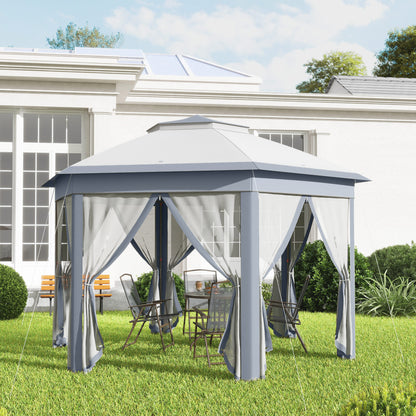 Garden Pavilion Pop-Up Tent 4 x 4 m Party Tent with Carrying Bag 6 Side Panels Double Roof Hexagonal Gray