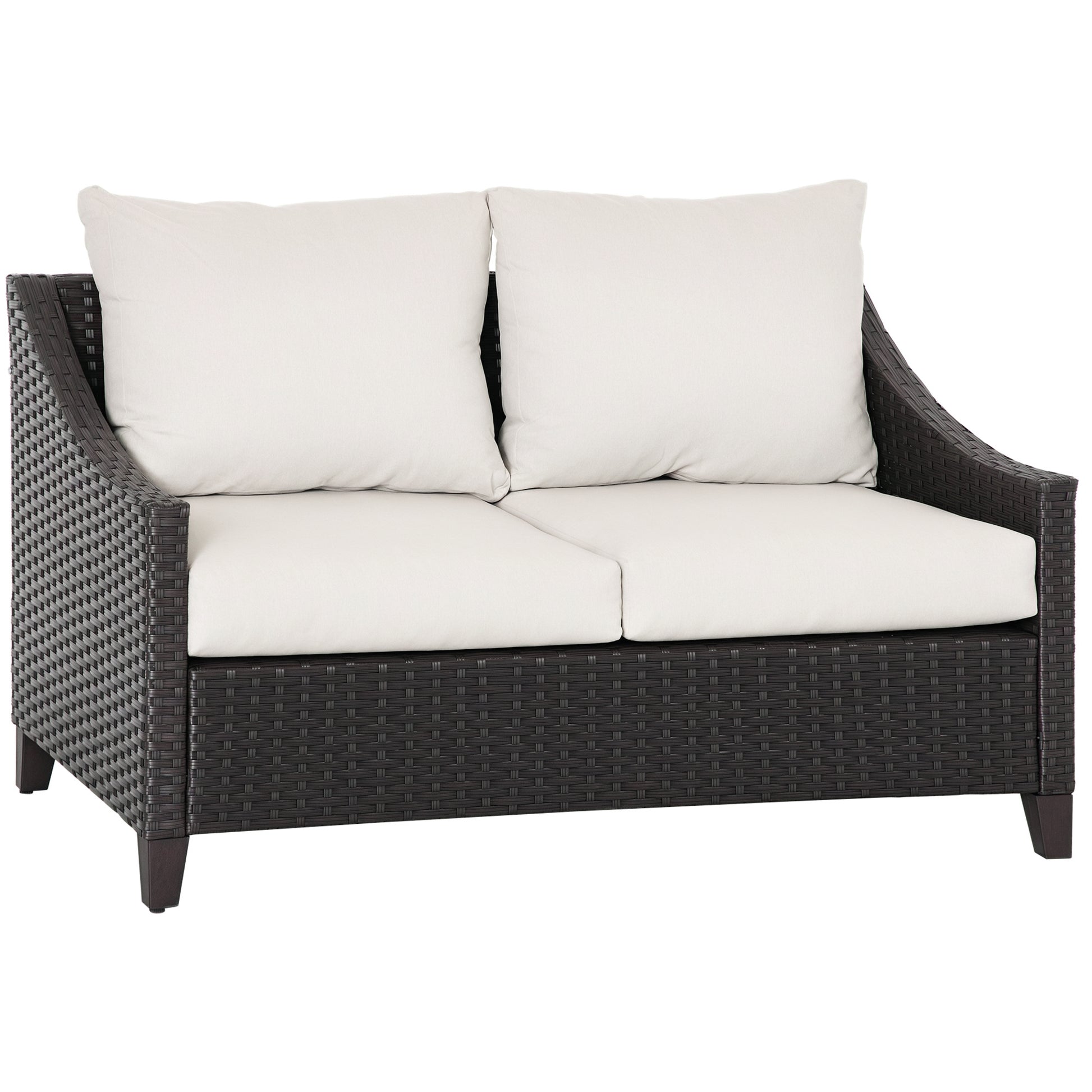 2-Seater PE Rattan Garden Sofa with Padded Cushions and Adjustable Feet, 132x70x74cm, Brown