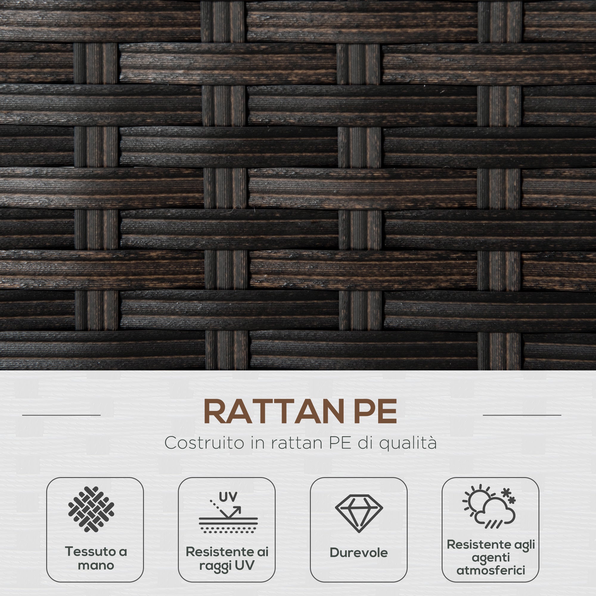 2-Seater PE Rattan Garden Sofa with Padded Cushions and Adjustable Feet, 132x70x74cm, Brown