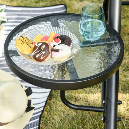 3-Seater Hollywood Swing Garden Swing Bench with Adjustable Canopy Tea Table Steel Polyester Gray+Black 271 x 125 x 177 cm