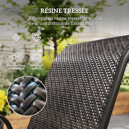 Set of 4 stackable garden chairs, outdoor armchairs with brown woven resin wicker finish