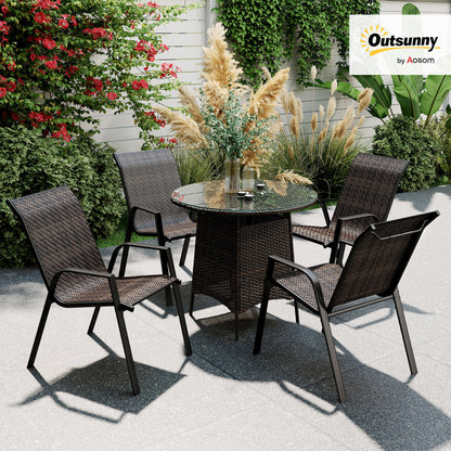 Set of 4 stackable garden chairs, outdoor armchairs with brown woven resin wicker finish