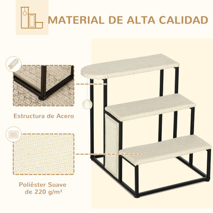 3-Level Pet Stairs for Pets with 3 Steps Hanging Ball Scratching Board and Steel Frame 47x45x47 cm Cream and Black
