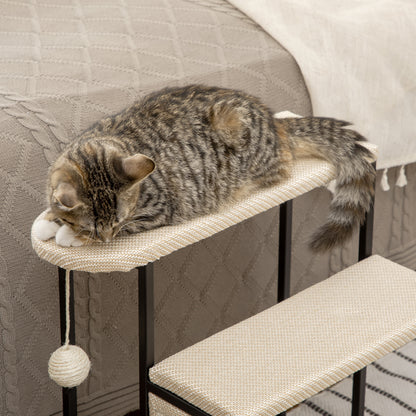3-Level Pet Stairs for Pets with 3 Steps Hanging Ball Scratching Board and Steel Frame 47x45x47 cm Cream and Black