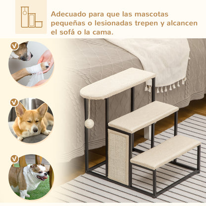 3-Level Pet Stairs for Pets with 3 Steps Hanging Ball Scratching Board and Steel Frame 47x45x47 cm Cream and Black