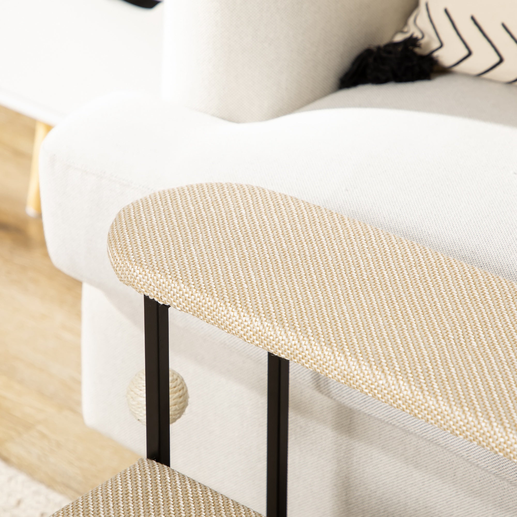 3-Level Pet Stairs for Pets with 3 Steps Hanging Ball Scratching Board and Steel Frame 47x45x47 cm Cream and Black