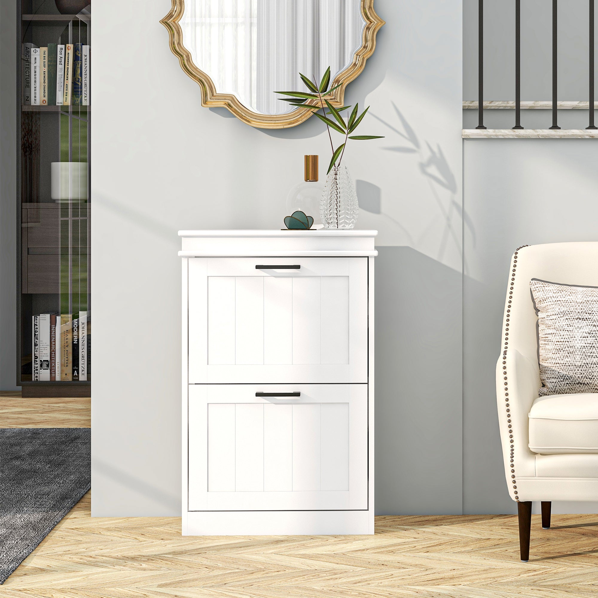 Shoe Cabinet, Shoe Rack, 2 Flip Doors, Adjustable Shelves, for Entrance, Hallway, 54 x 24 x 82.5 cm, White